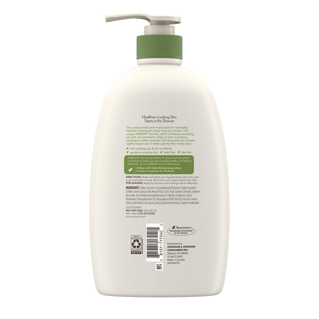 Aveeno Daily Moisturizing Body Wash with Soothing Oat, Creamy Shower Gel, Soap-Free and Dye-Free, Light Fragrance, 33 fl. oz