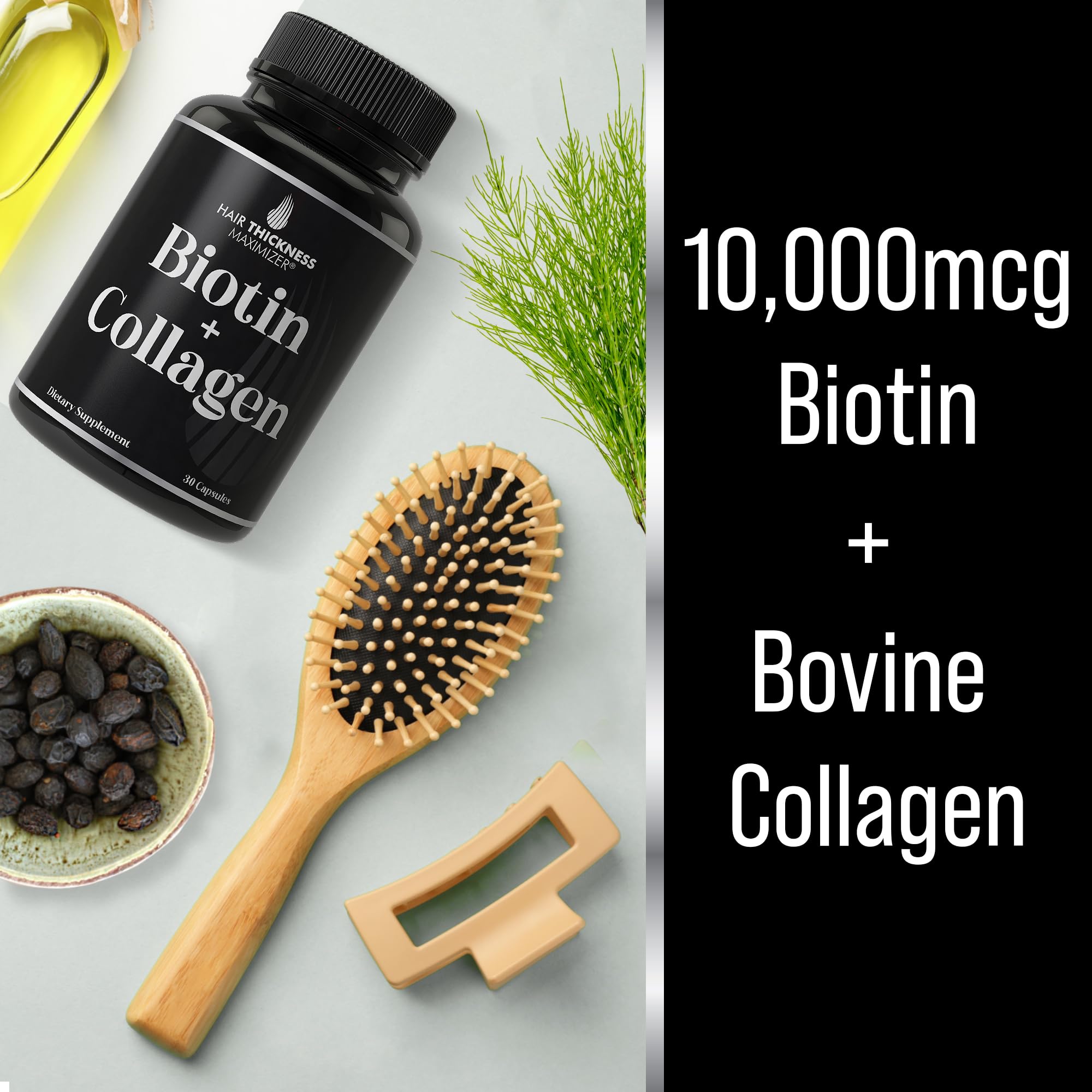 Hair Thickness Maximizer Biotin & Collagen Supplements – Biotin 10000mcg + Bovine Collagen 2-in-1 Hair Growth & Thickening Vitamins Complex - Hair Growth Products