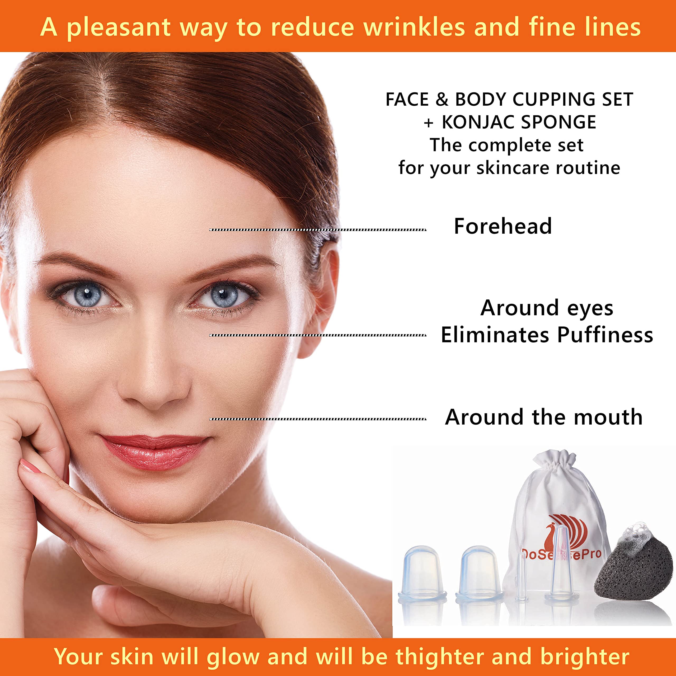 Face Cupping Set, Acupuncture Face and Body Massage Therapy Set By DoSensePro. 4 Chinese Vacuum Cups. Improve Facial, Eyes, Neck Skin, Suitable For Anti-Aging Anti Cellulite Treatment.