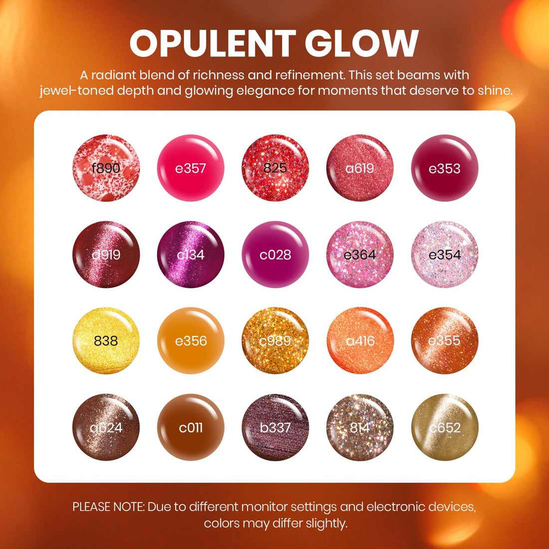 Beetles Fall Gel Nail Polish Set – Opulent Glow Cat Eye Gel Polish, 20 Colors Red Orange Yellow Glitter Brown, Soak Off UV LED with Base Glossy Matte Top Coat for DIY Manicure Gift for Women
