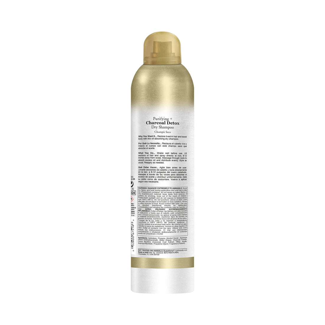 OGX Purifying + Charcoal Detox Dry Shampoo Spray with Activated Charcoal & Kaolin Clay for Fresh Full Hair, Dry Shampoo to Absorb Excess Oil & Revive Dull Second-Day Hair, 5 Ounce