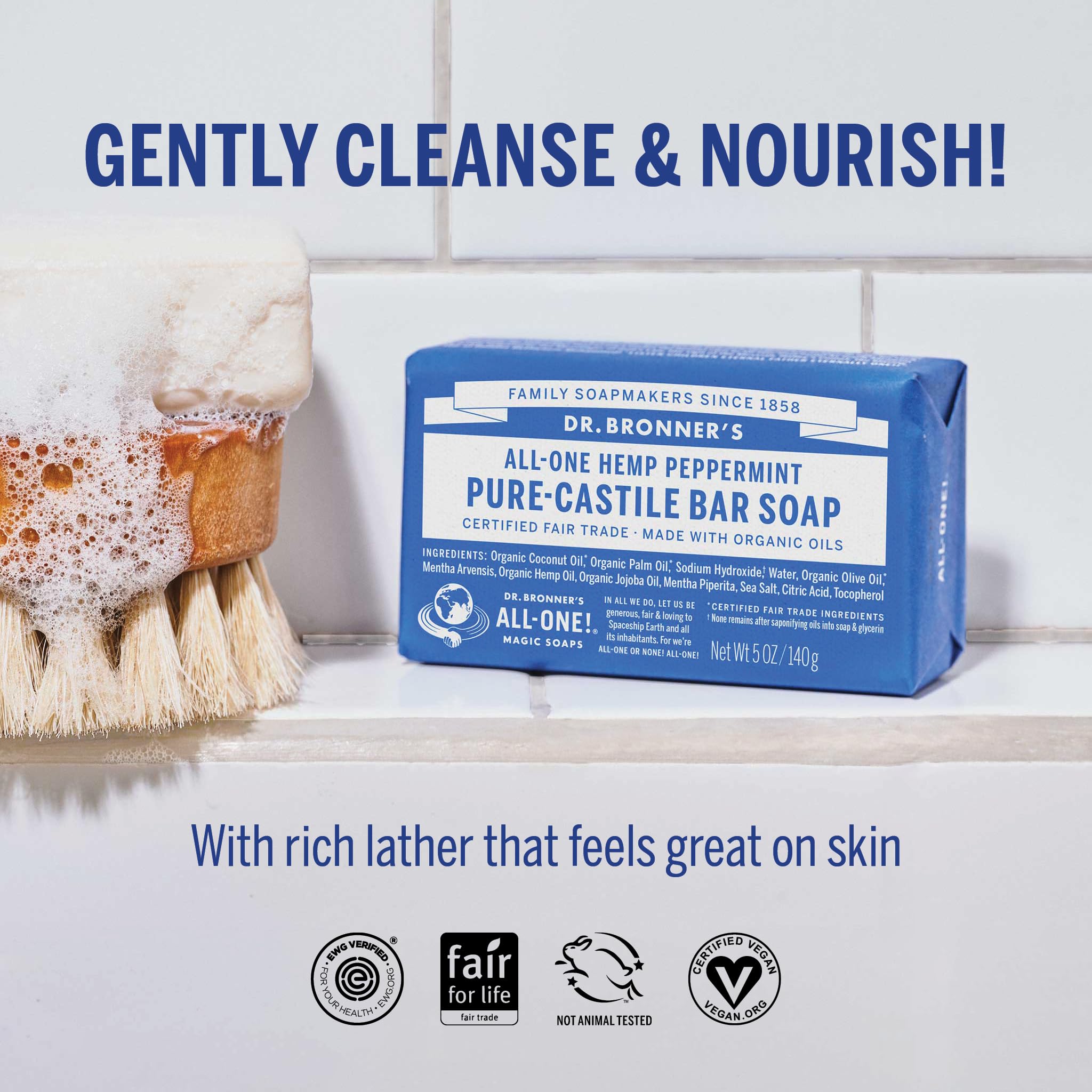 Dr. Bronner's Organic Pure Castile Bar Soap, Peppermint, 5 oz, 2 pk