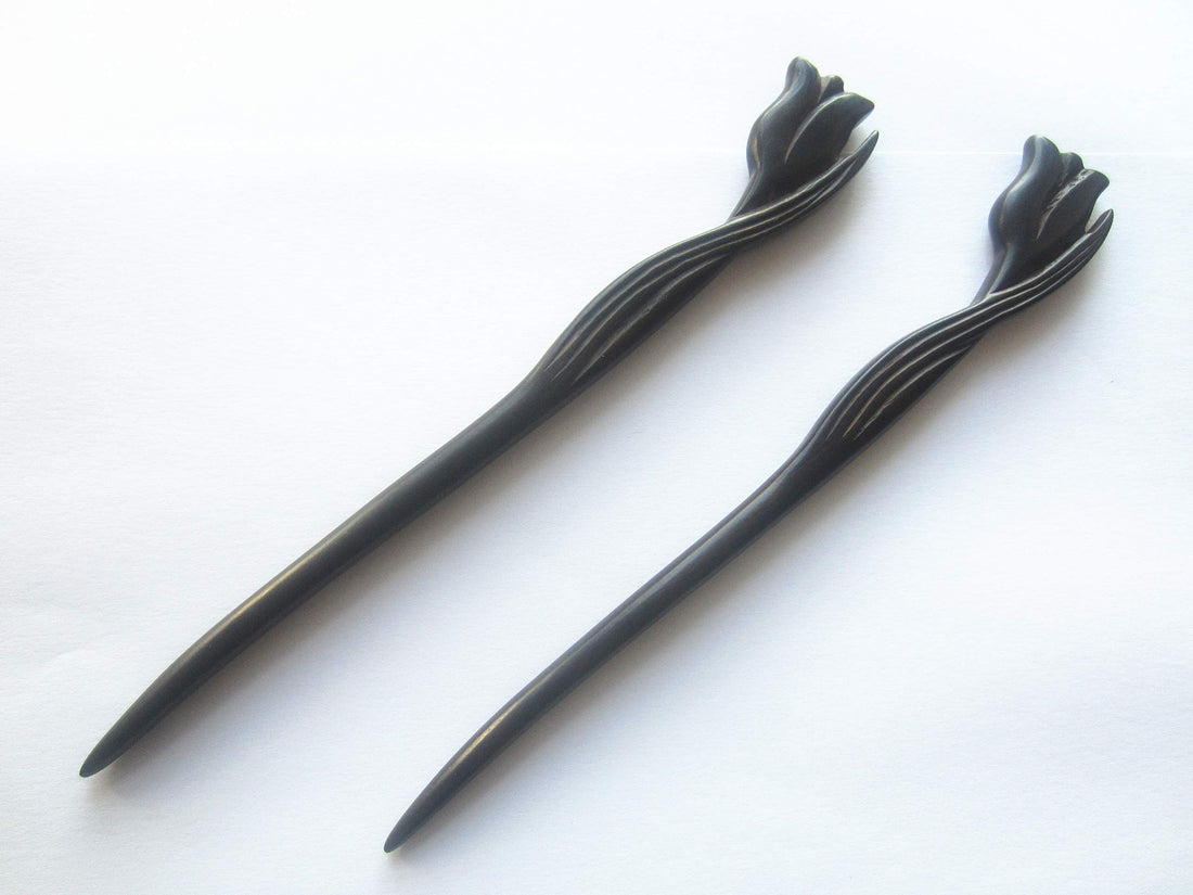 Myhsmooth Zz Bg Wg 2 Count Hair Sticks Natural Ebony (Black Sandalwood) Handmade Carved Hair Clip Shawl Hair Pins Pack Of 2 Pcs