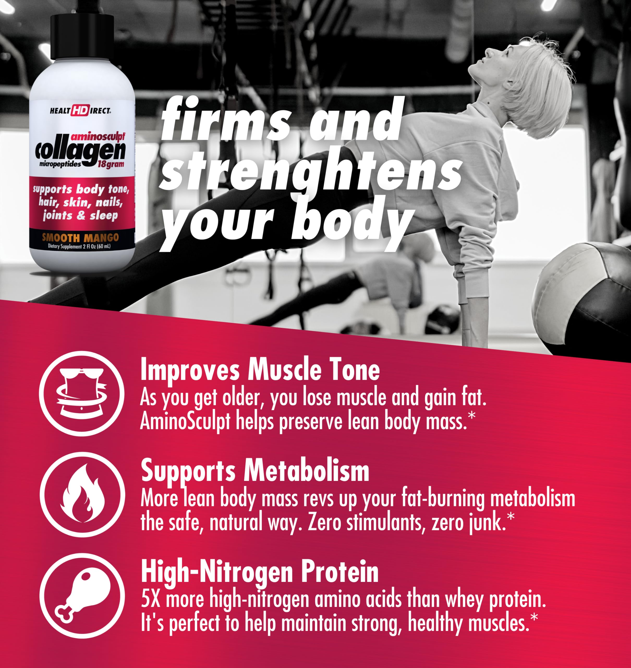 Health Direct – Medical-Grade Liquid Collagen Shots – AminoSculpt Sugar-Free – Smooth Mango – 12 Servings, (12pk, 2oz Shots) – Good for Joints, Bones, & Sleep – Better Hair, Skin & Nails