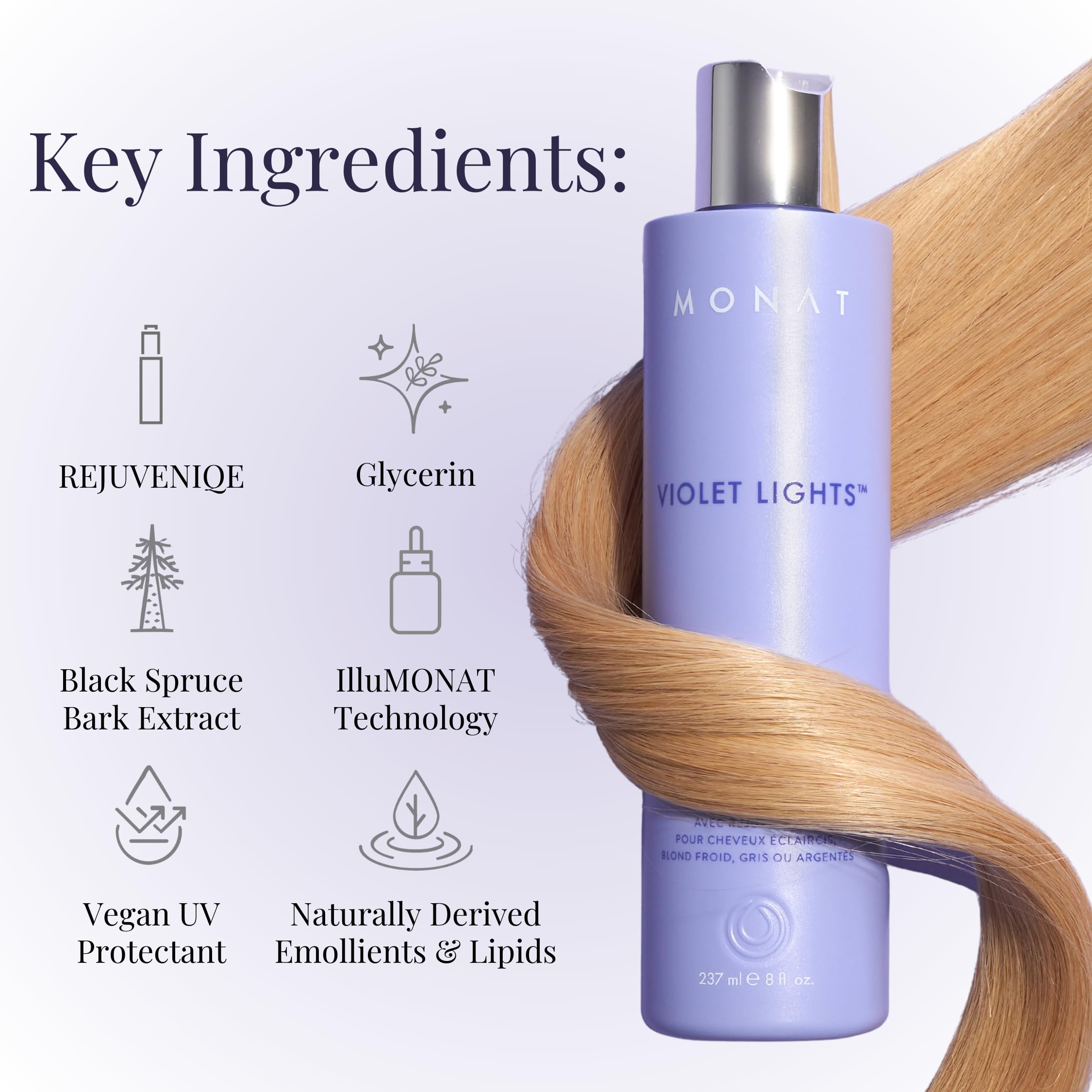 MONAT Violet Lights Anti-Brass Shampoo – Subtly Illuminates Hair – Advanced Toning Formula – Vibrant & Manageable Results – Gentle Cleansing for Radiant Locks – Enriched with REJUVENIQE®