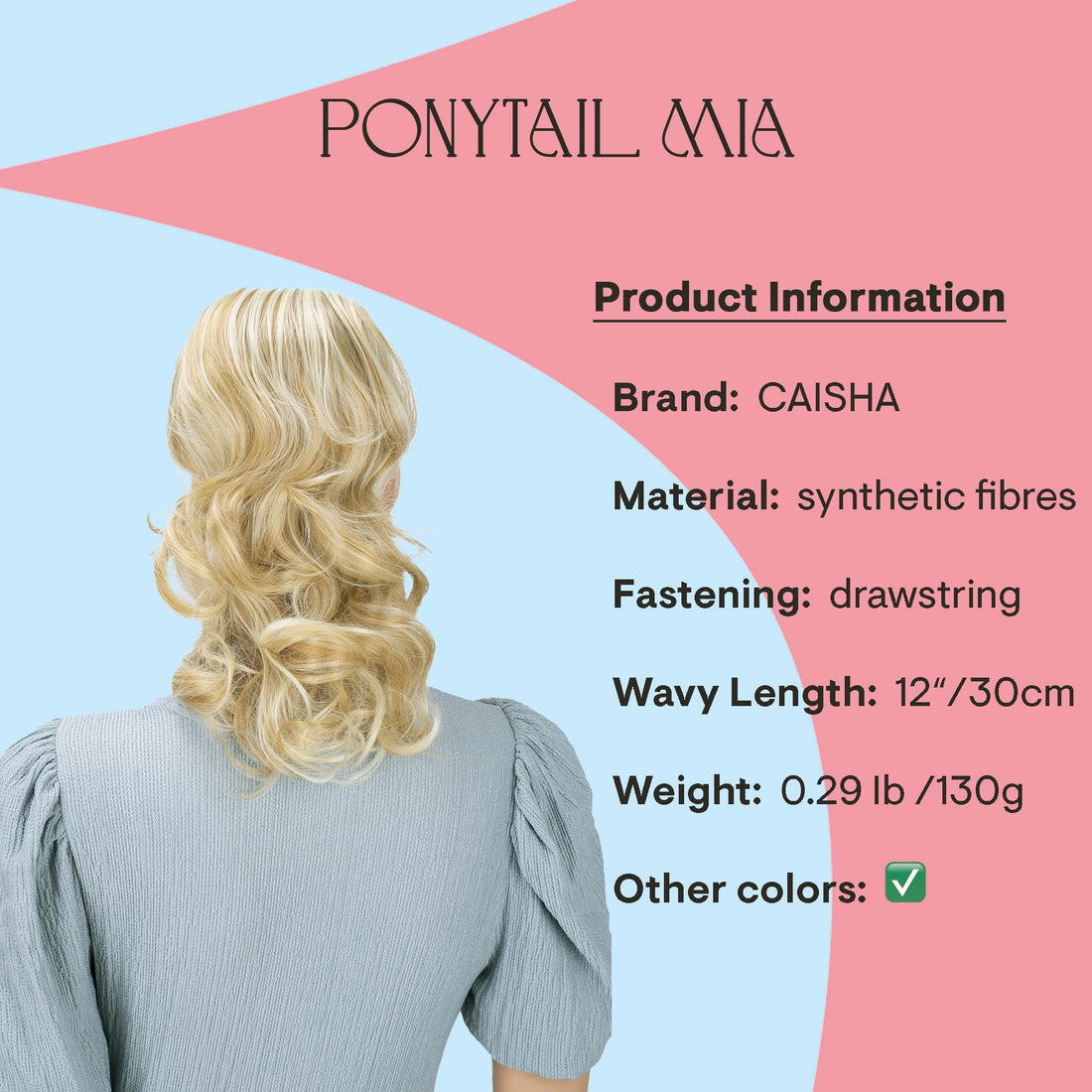 PRETTYSHOP Hair Piece Ponytail Drawstring Extension Wavy Voluminous Nature Looking Heat-Resisting 16 honey blonde mix # 27H613 PH215