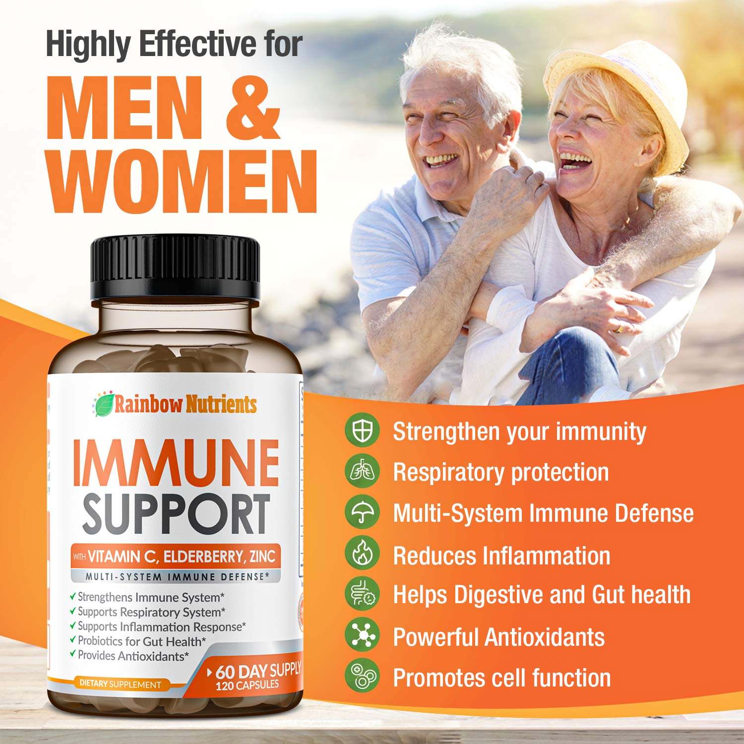 10 in 1 Immune Support Supplement (No Fillers) | Vitamin C, Zinc, Elderberry, Echinacea, Turmeric, Probiotics |Immunity Booster for Multi-System Immune Defense, Respiratory & Gut health |60 Day Supply