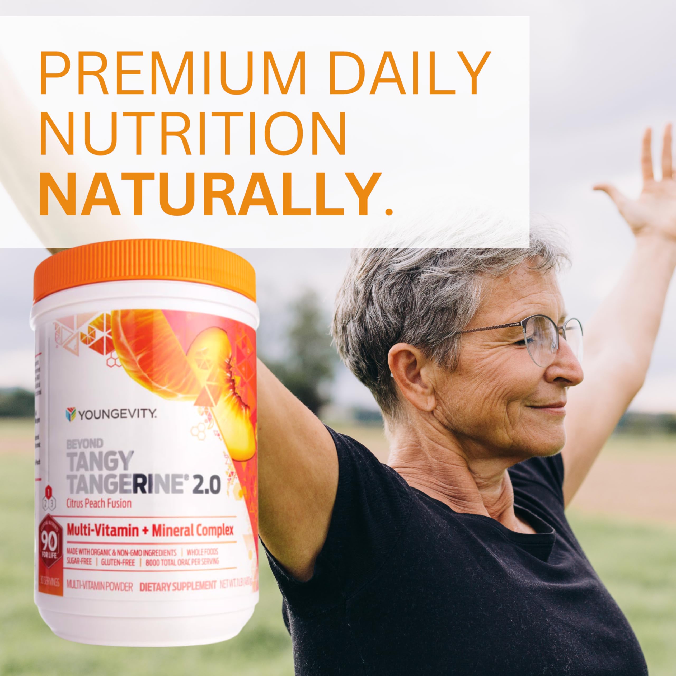 Youngevity Beyond Tangy Tangerine 2.0 Citrus Peach Ultimate Multi-Vitamin & Mineral Complex - Made with Natural & Whole Foods | 8,000 ORAC | 2 Canisters