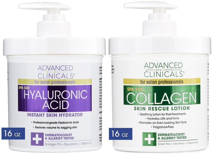 Advanced Clinicals Hyaluronic Acid Body Lotion + Firming Collagen Cream 2pc Skin Care Set | Skin Tightening Body Moisturizer & Face Lotion | Hyaluronic Acid Lotion | Skin Care Products, 2pc Bundle