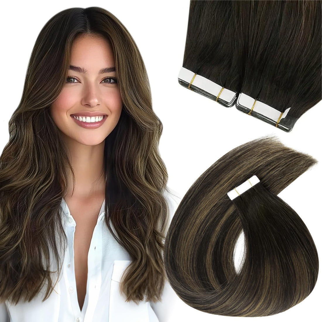 Sunny Brown Balayage Tape-in Human Hair Extensions 14inch Silky Straight Tape in Hair Extensions Glue in Human Hair Salon Style 2.5g/pc 20pcs/pack