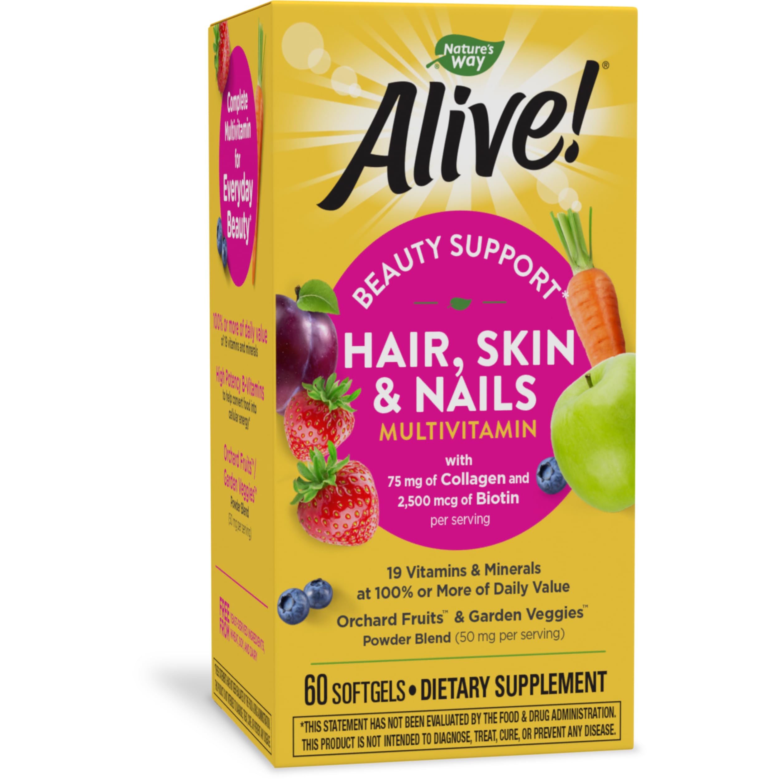 Nature's Way Alive! Hair, Skin & Nails Multivitamin with Biotin and Collagen, 60 Softgels