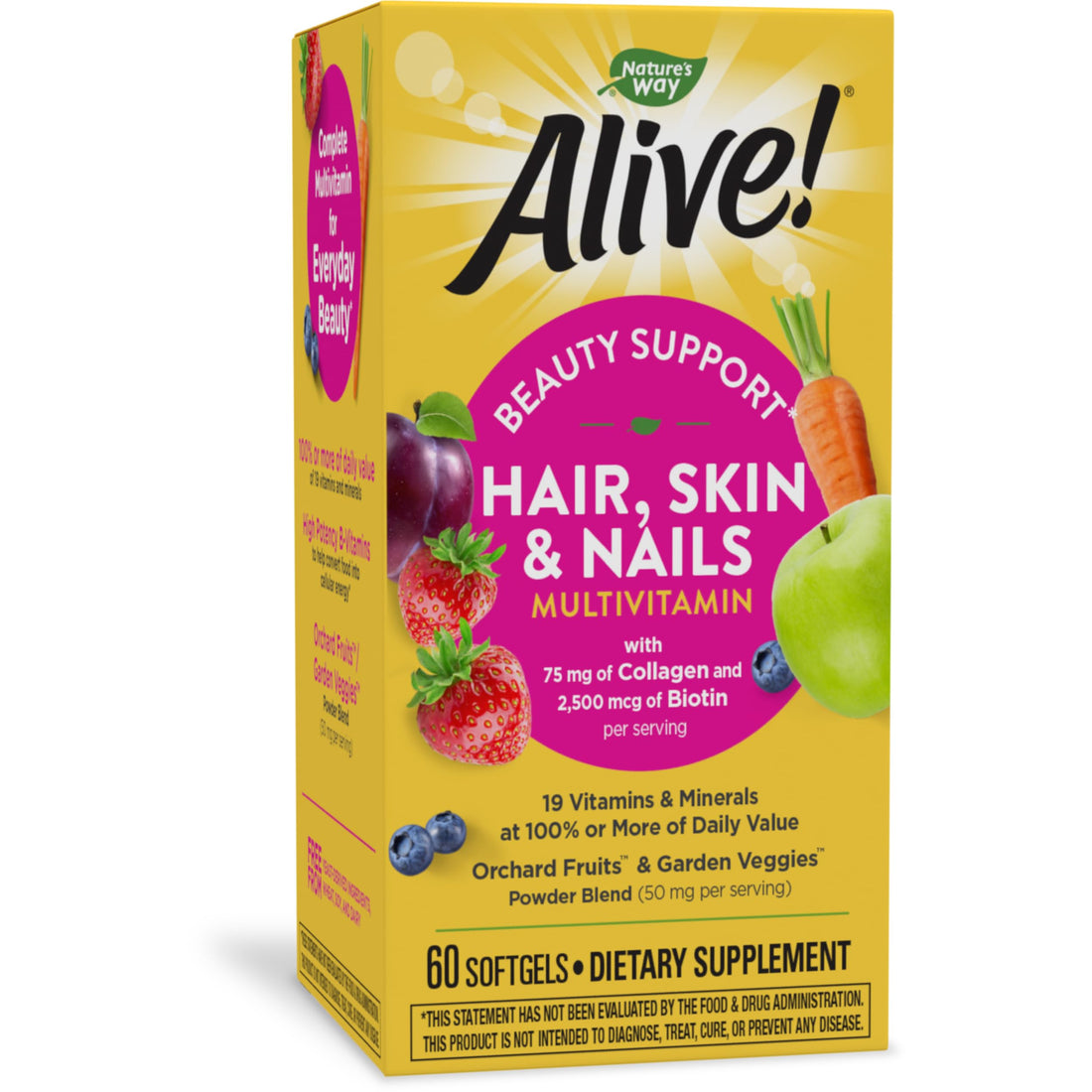 Nature's Way Alive! Hair, Skin & Nails Multivitamin with Biotin and Collagen, 60 Softgels