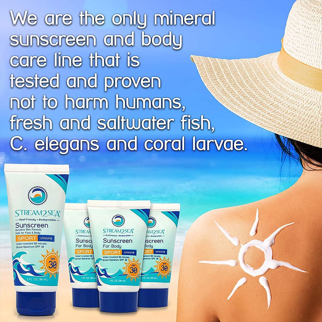 Stream2Sea Stream2Sea 6-Pack Natural Travel Sized Toiletries, 1oz Sample Size Shampoo, Conditioner, Lotion, Mineral Sunscreen SPF 20 and SPF 30 and After Sun Gel