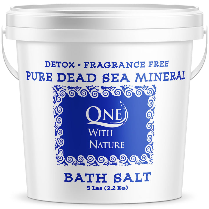 One With Nature 100% Pure Dead Sea Salt, 5Lb - Fine Bath Salts for Soaking, Body Exfoliator, Acne Treatment, 21 Essential Minerals, Fragrance-Free, for Men, Women, Children. Helps Skin Conditions