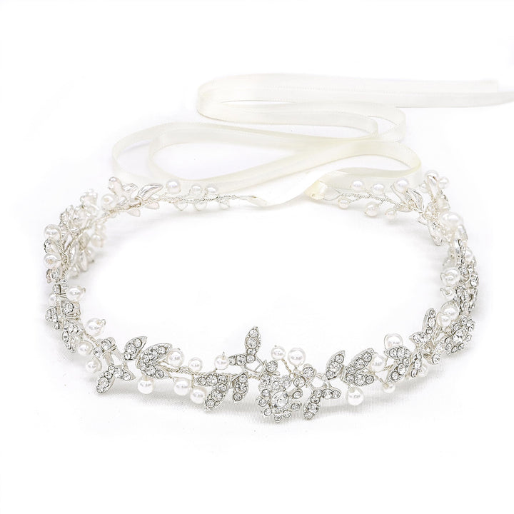 Ammei Silver Vintage Bridal Crystal Headbands Wedding Headpieces Hair Pieces For Bride Bridesmaids Flower Girl Prom Hair Accessories With Ivory Ribbons Hair Vines