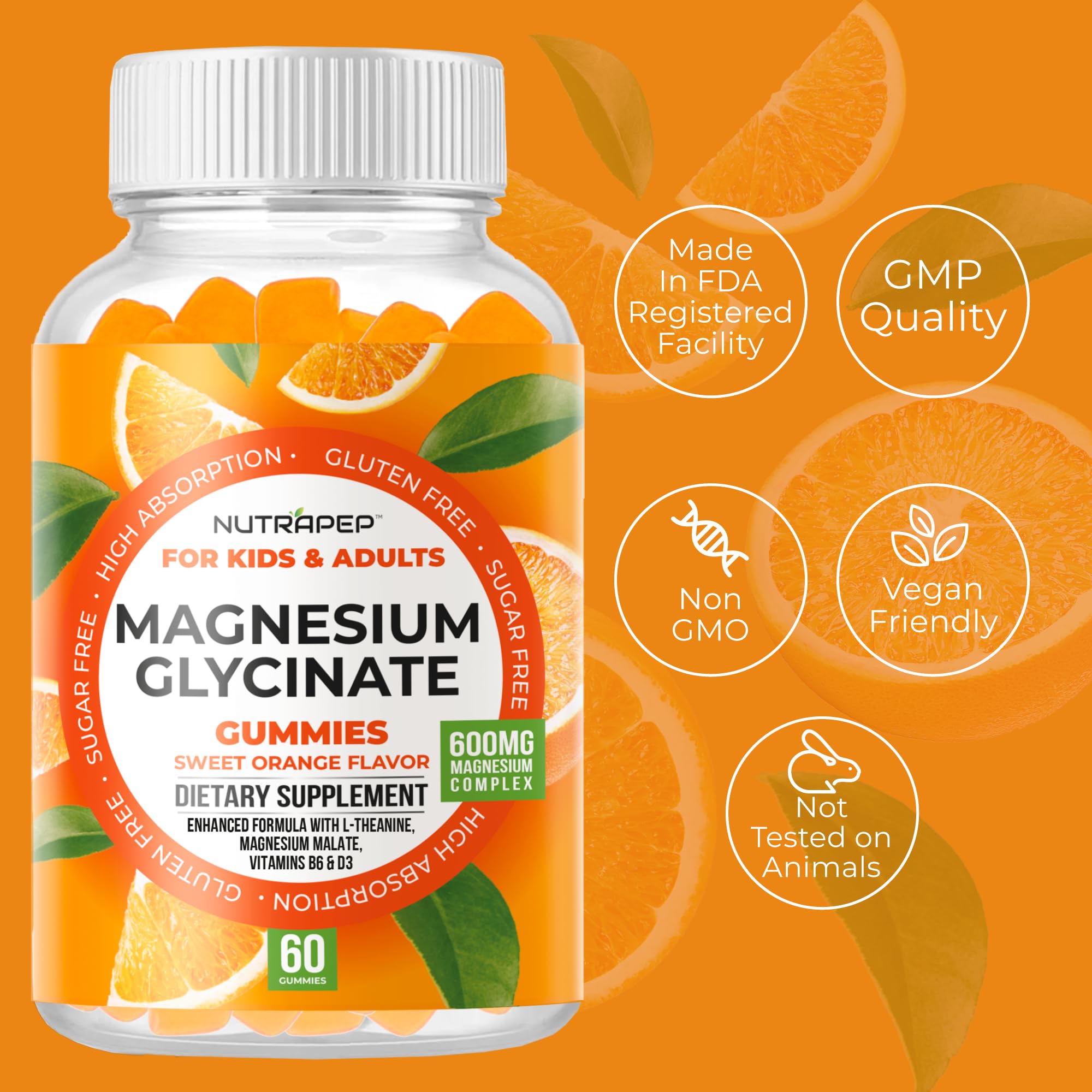 Magnesium Glycinate Gummies for Kids & Adults Women & Men - Sugar Free Gluten Free Non-GMO Vegan Chewable Supplement