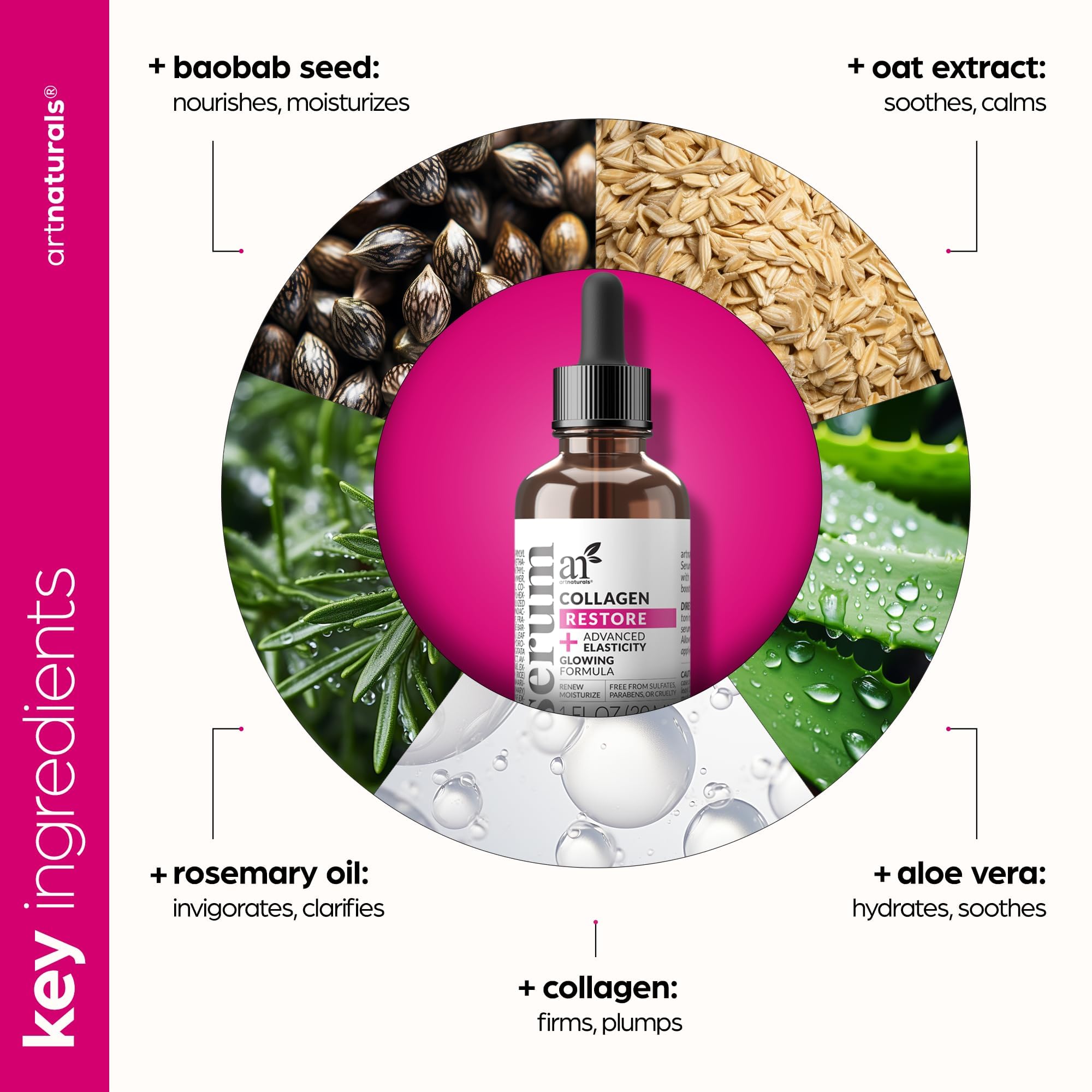 artnaturals Collagen Booster Serum for Face - Anti-Aging Reduces Wrinkles and Boosts Collagen - Heals and Repairs Skin - Improves Tone and Texture - Hyaluronic Acid & Vitamin E - 1 oz.