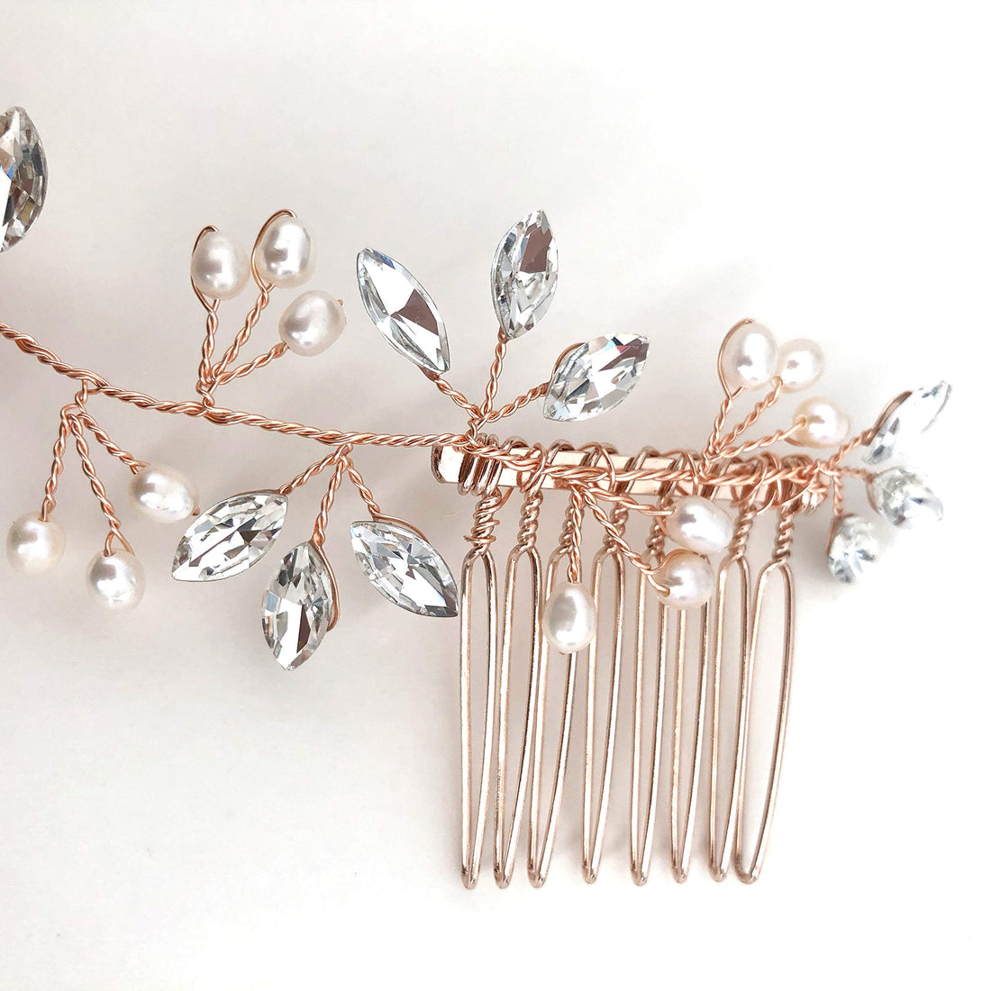 Ammei Crystal Bridal Headpiece Wedding Headband With Genuine Freshwater Pearls And Combs Hair Accessories For Bride Bridesmaid (Rose Gold)