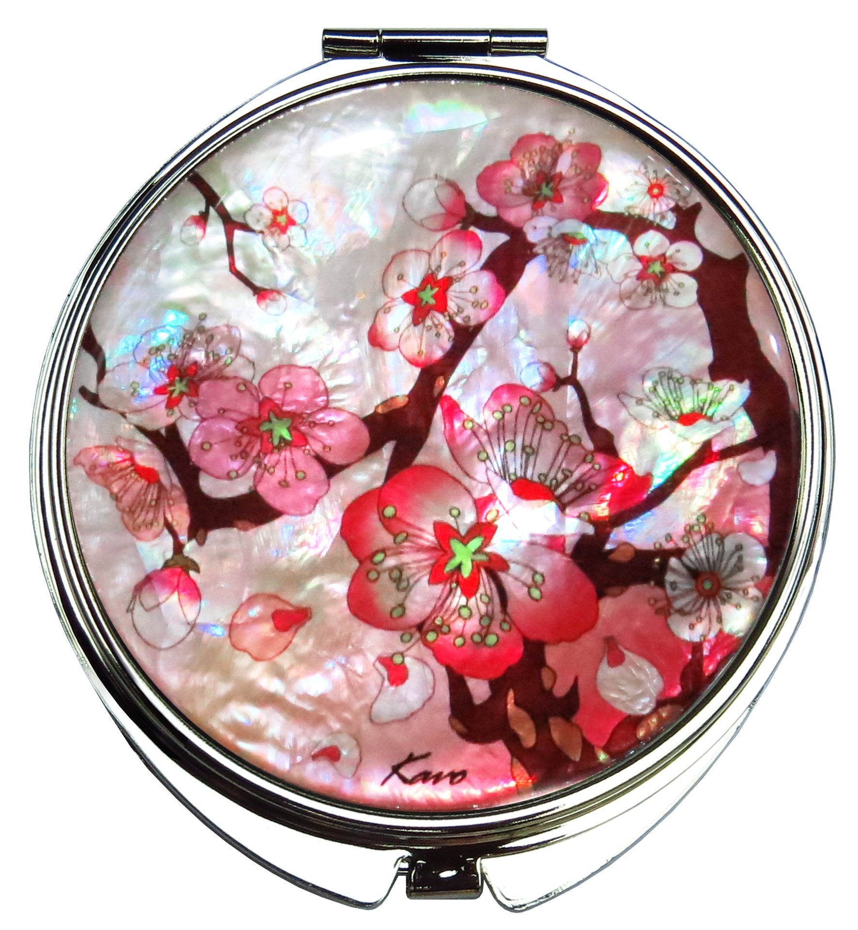 Compact Makeup Mirror Cosmetic Korean Mother Of Pearl Lacquered Apricot Tree #33