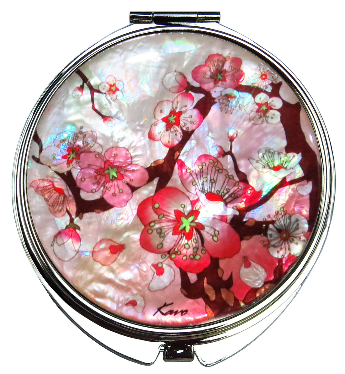 Compact Makeup Mirror Cosmetic Korean Mother Of Pearl Lacquered Apricot Tree #33