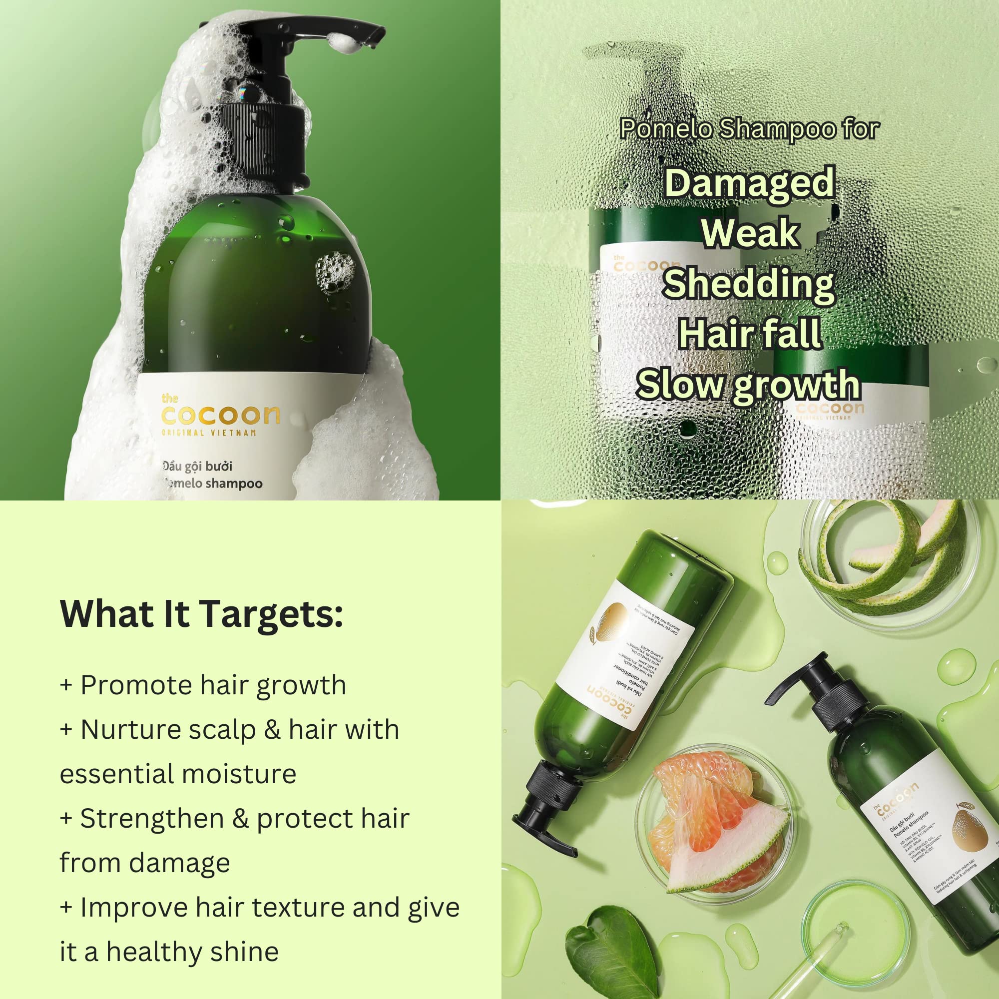 Cocoon Pomelo Shampoo & Conditioner Bundle - Anti Hair Loss, Natural, Sulfate free | For Thinning, Damaged, Color Treated Hair | Reduce Fall & Soften Strands (10.5 fl oz each)