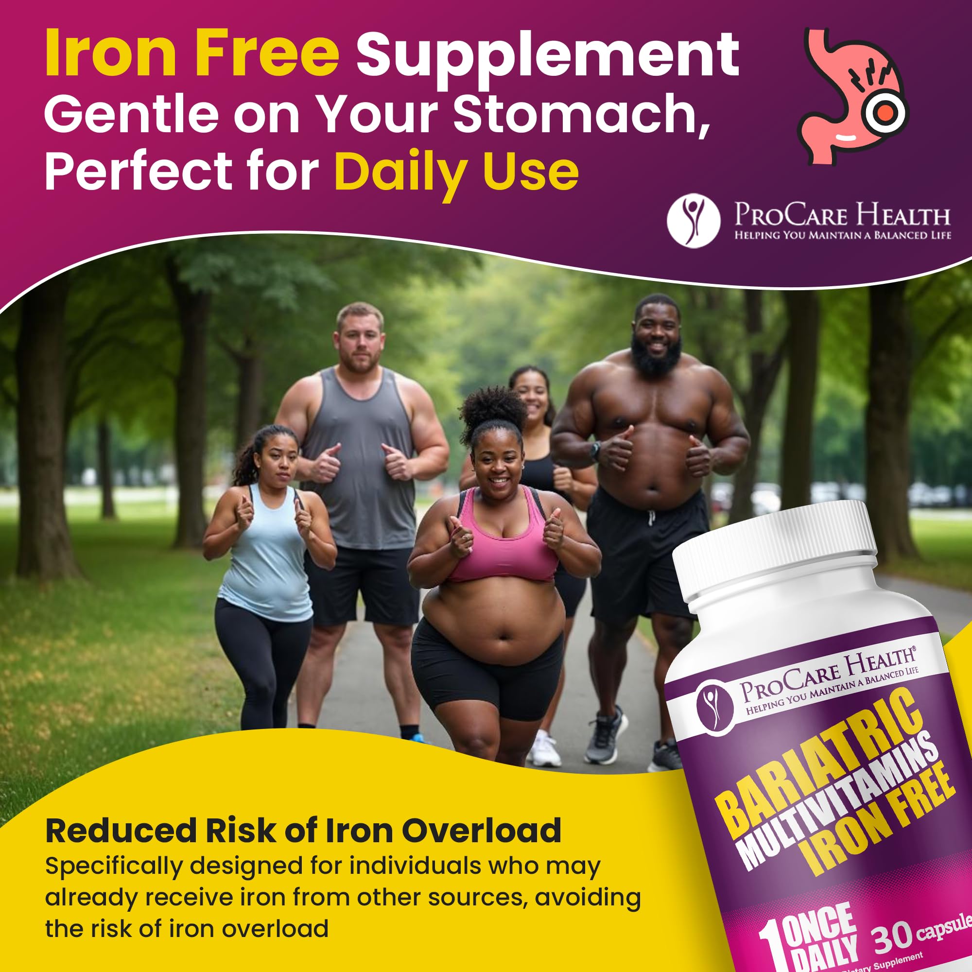 Procare Health Bariatric Multivitamin with Iron Free (30 Fast Dissolving Veggie Capsule) - Bariatric Vitamins for Gastric Sleeve & Gastric Bypass, Bariatric Multivitamin Without Iron (1 Month Supply)*