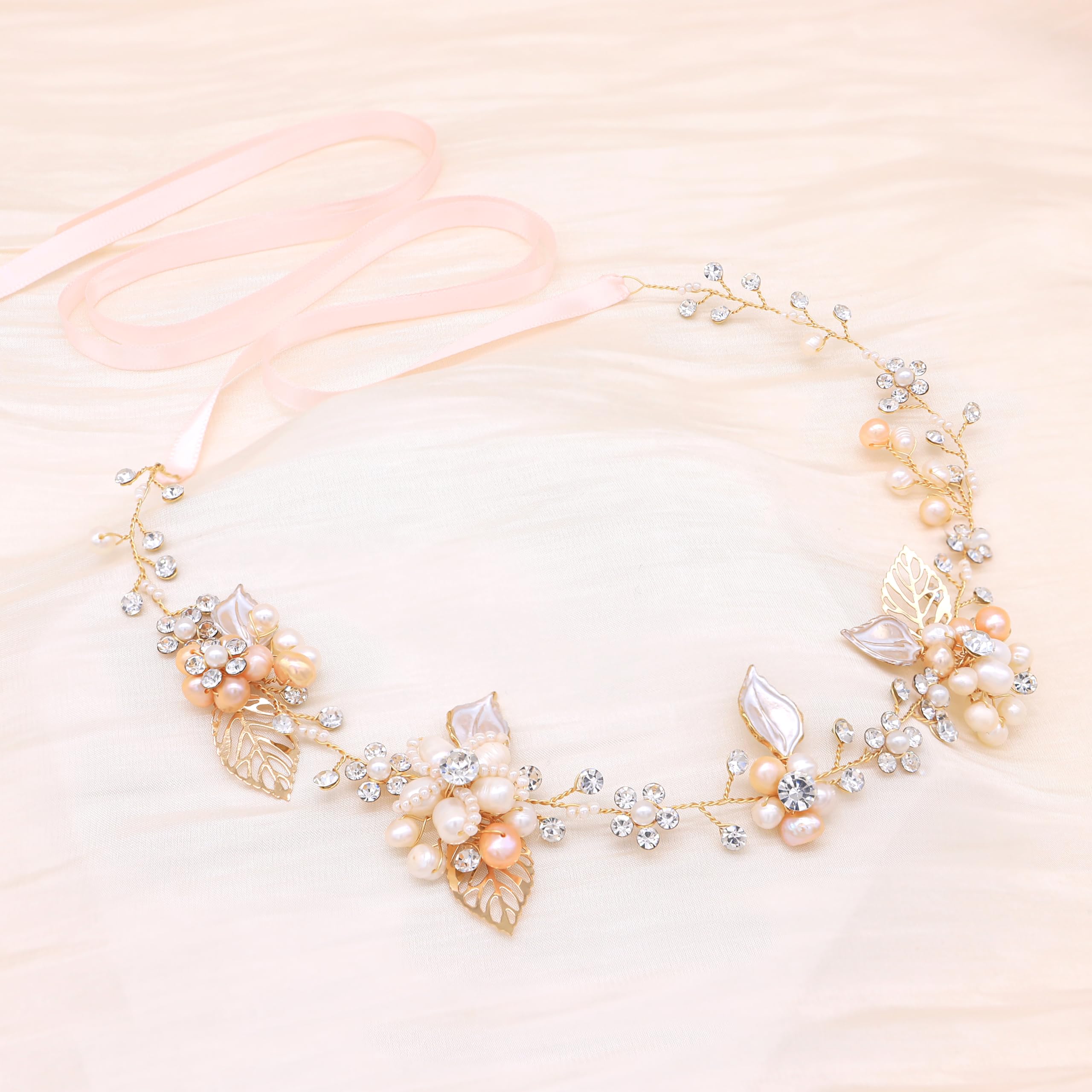 Ammei Bridal Crystal Headband with Freshwater Pearls Flower Design Wedding Hair Accessories