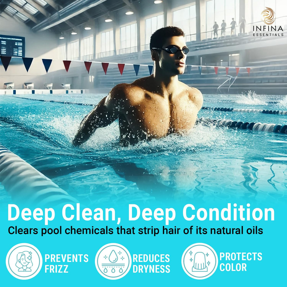 INFINA ESSENTIALS Chelating Hard Water Shampoo and Conditioner Set with Chelactik-3 & Rosemary Oil - Color Safe Metal Detox Shampoo and Conditioner for Mineral Build-Up & Swimmers Hair - 16 fl oz each