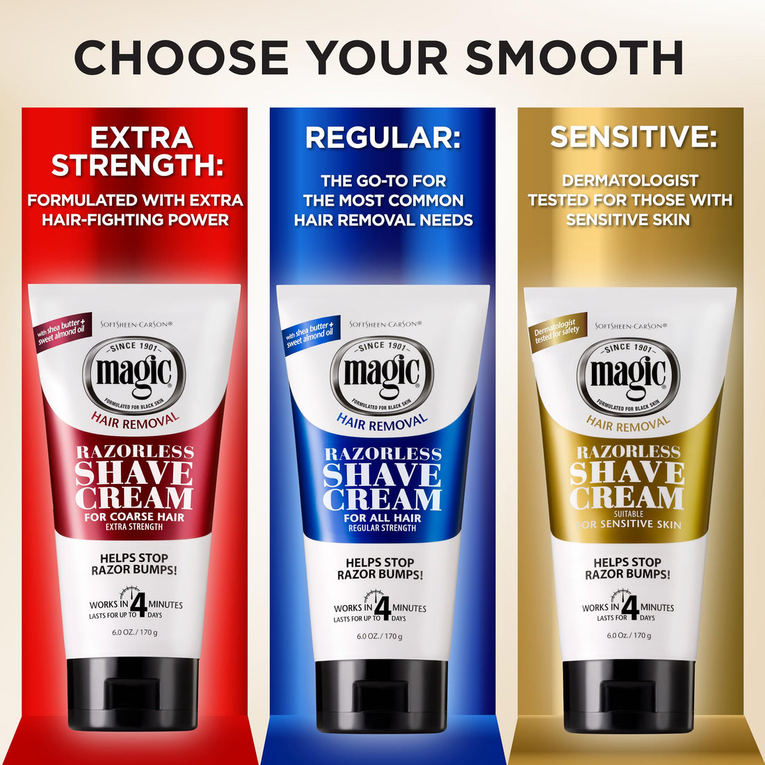 SoftSheen-Carson Magic Razorless Shaving Cream, Hair Removal Cream, Depilatory Cream, Works in 4 Minutes for Coarse, Curly Hair, 2 Count