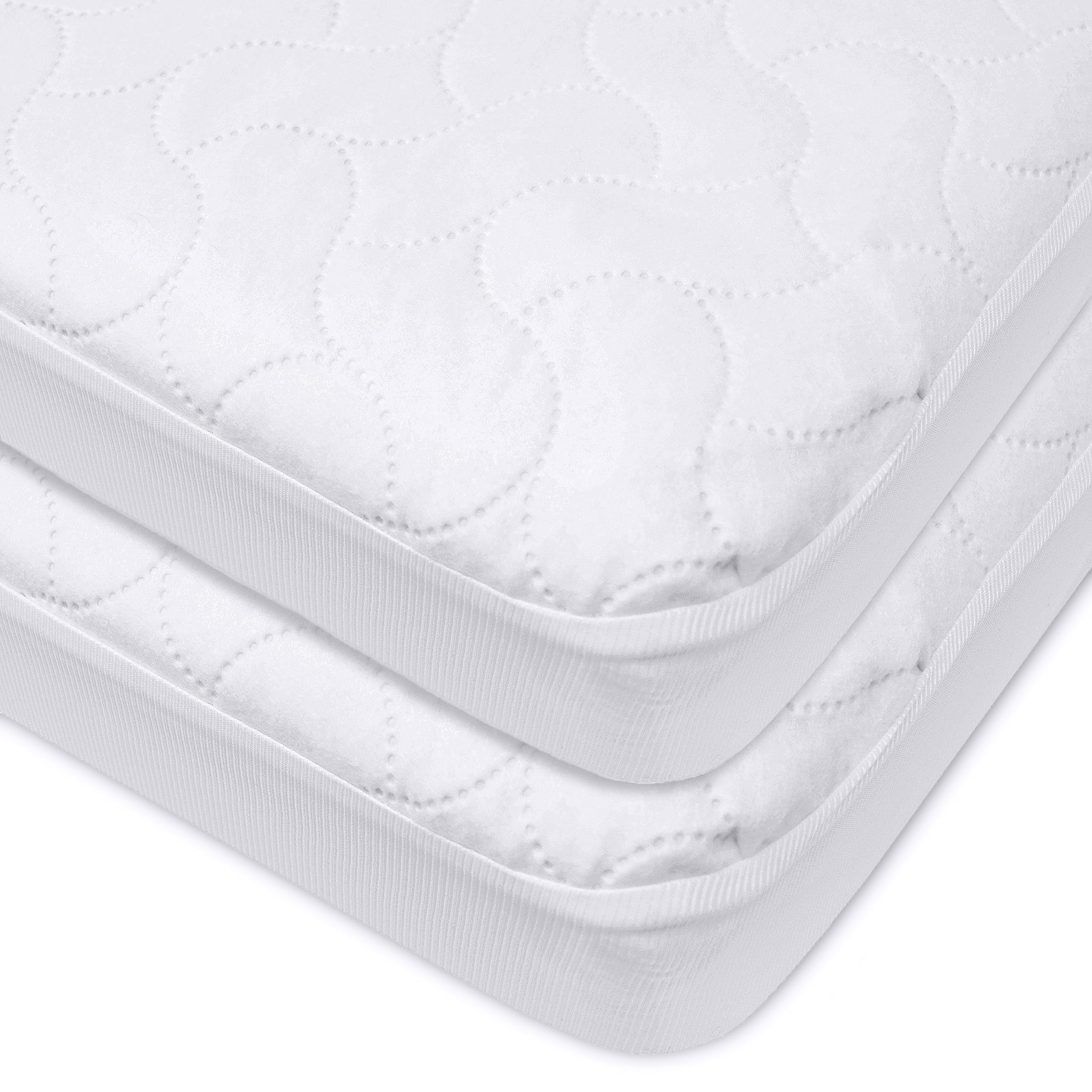 American Baby Company 2 Pack Waterproof Fitted Crib and Toddler Mattress Protector, Quilted and Noiseless Crib & Toddler Mattress Pad Cover, White, 52x28x9
