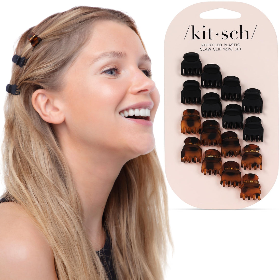 Kitsch Mini Claw Clips for Women - Stylish Small Hair Clips for Kids | Stays In Place Without Pulling or Snagging | Durable Plastic & Sturdy For Everyday Styling - Tortoise & Black, 16 Pcs