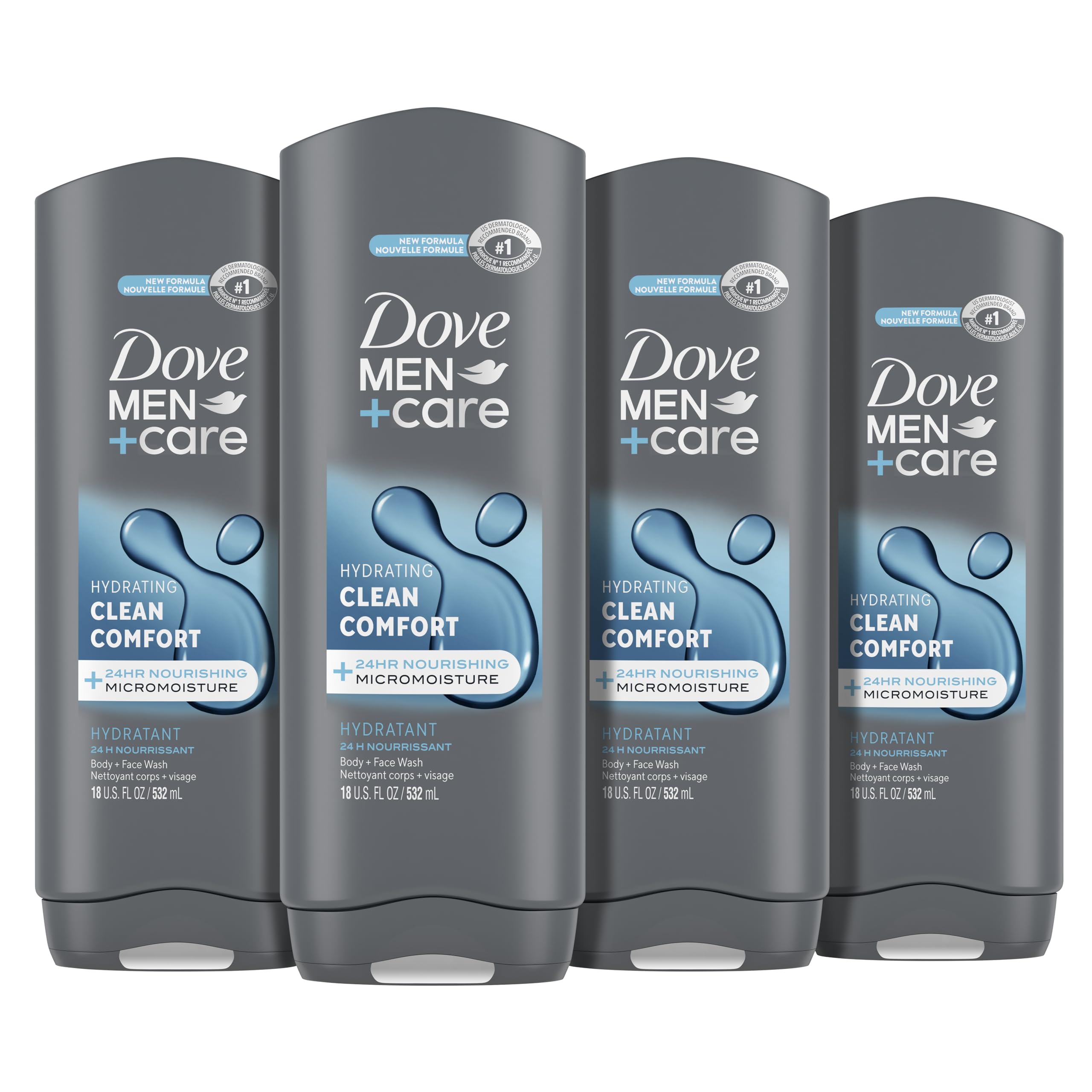 Dove Men+Care Body and Face Wash for Healthier and Stronger Skin Clean Comfort Effectively Washes Away Bacteria While Nourishing Your Skin 18 oz 4 Count