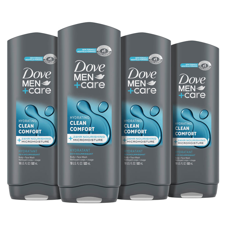 Dove Men+Care Body and Face Wash for Healthier and Stronger Skin Clean Comfort Effectively Washes Away Bacteria While Nourishing Your Skin 18 oz 4 Count