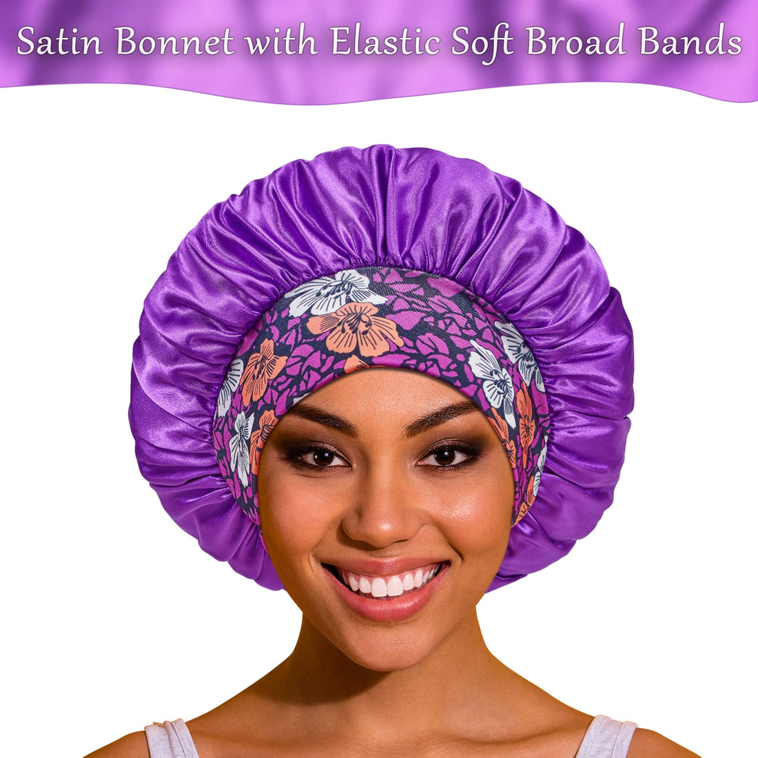 3 Pack Satin Bonnet Silk Hair Bonnet for Sleeping, Sleep Bonnets for Women Large Wide Soft Band Sleep Cap for Curly Hair Braids