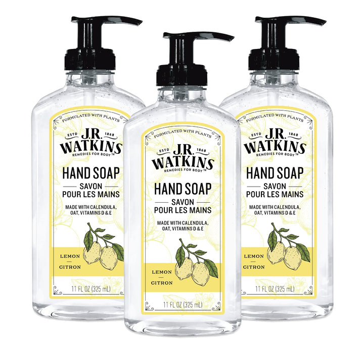 J.R. Watkins Natural Liquid Hand Soap, Lemon, 11 Ounce (3 Count)