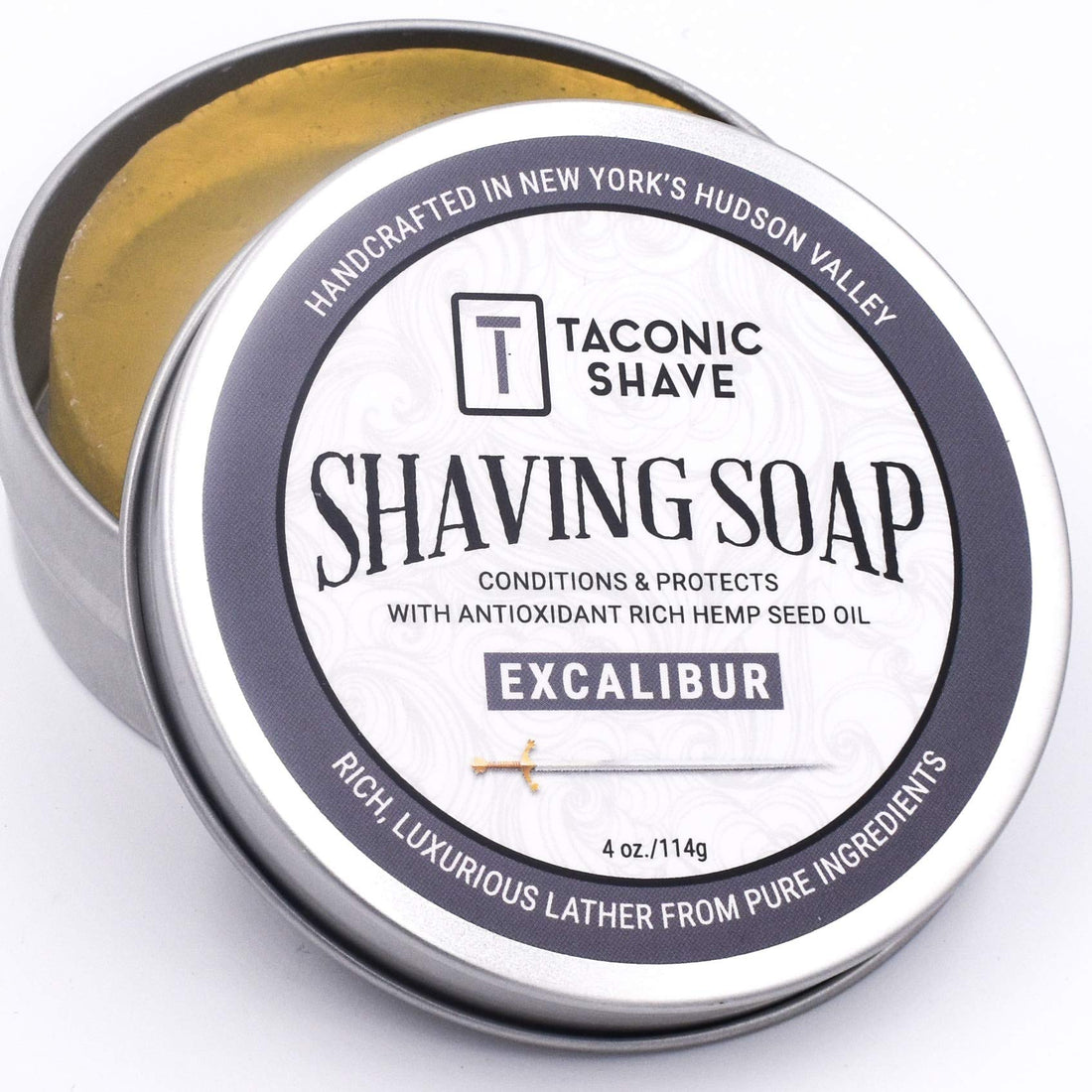 Taconic Shave Barbershop Quality EXCALIBUR Shaving Soap with Antioxidant-Rich Hemp Seed Oil - Fresh Clean Masculine Scent