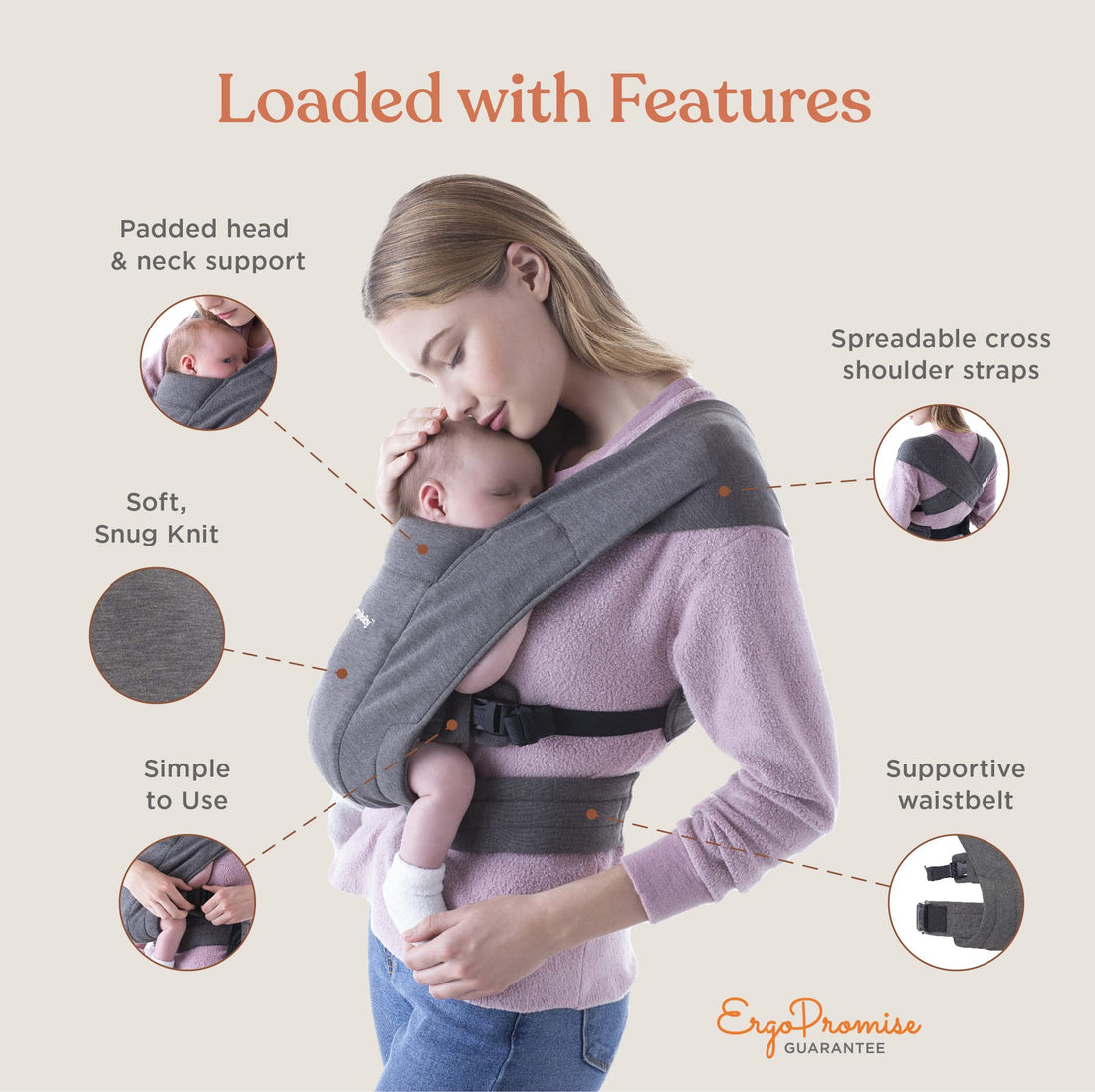 Ergobaby Embrace Cozy Newborn Essentials Baby Carrier Wrap (7-25 Pounds), Ponte Knit, Soft Navy