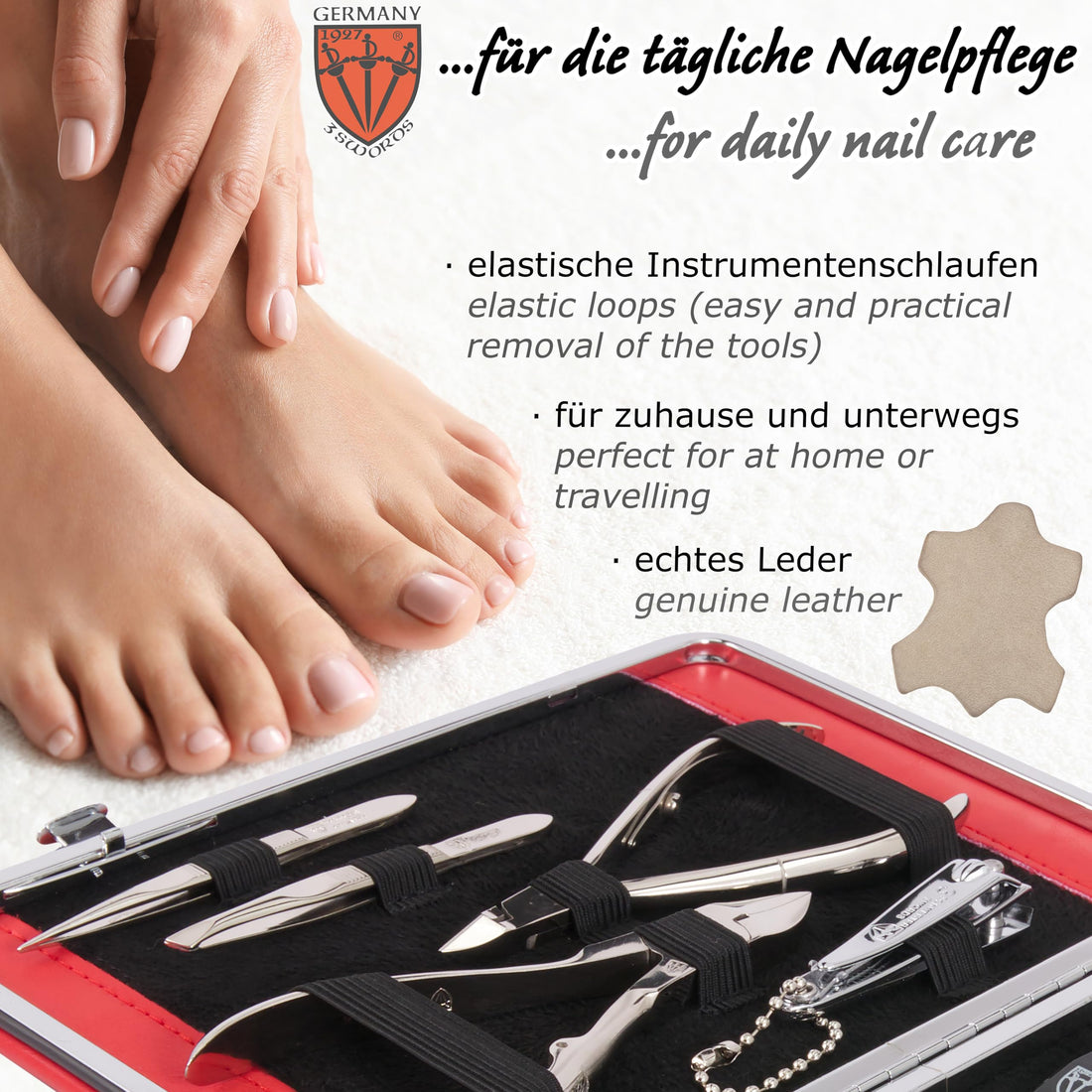 3 Swords Germany - brand quality 11 piece manicure pedicure grooming kit set for professional finger & toe nail care scissors clipper genuine leather case in gift box, Made in Solingen Germany (03669)