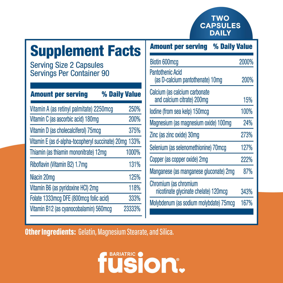 Bariatric Fusion Bariatric Multivitamin Without Iron | Post Bariatric Surgery Patients | Iron Free Bariatric Vitamin for Gastric Bypass and Sleeve Gastrectomy | Capsules | 1 Year Supply
