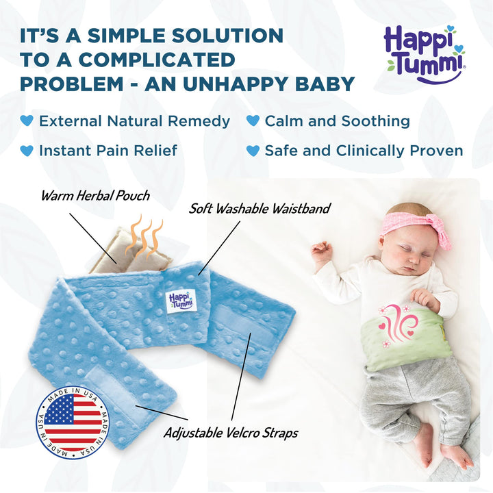 Happi Tummi Colic and Gas Relief for Babies and Infants- Heated Belly Wrap for Newborns - Aromatherapy Wrap for Upset Tummy and Constipation