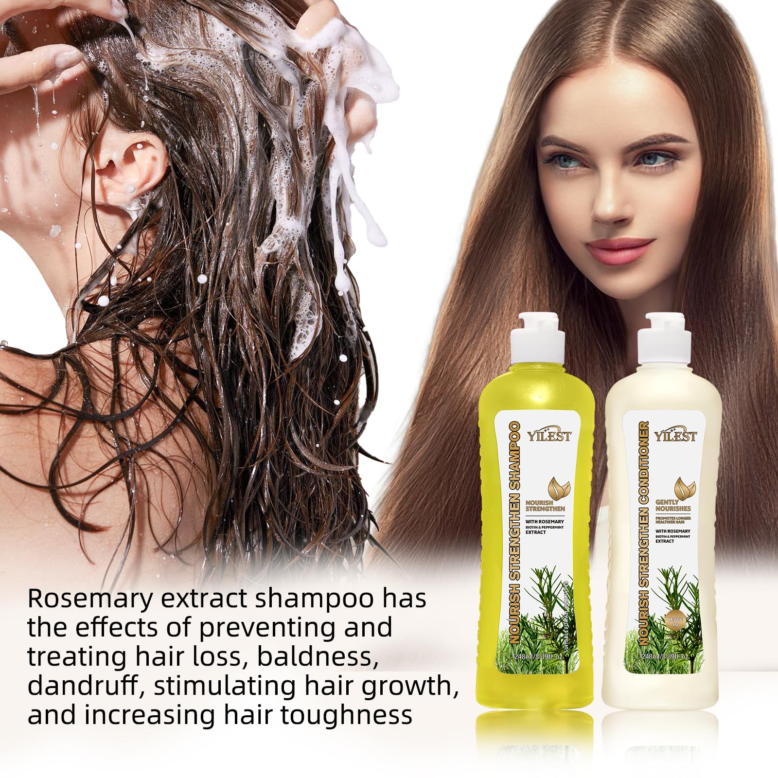 Rosemary Hair Growth Shampoo and Conditioner Set: Stronger, Thicker and Longer Hair for Men & Women - Rosemary Mint Strengthening Shampoo and Treatment Set for Thinning Hair and Hair Loss