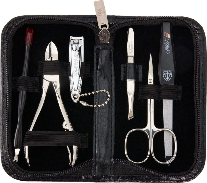 3 Swords Germany - brand quality 6 piece manicure pedicure grooming kit set for professional finger & toe nail care scissors clipper fashion leather case in gift box, Made in Solingen Germany (83202)