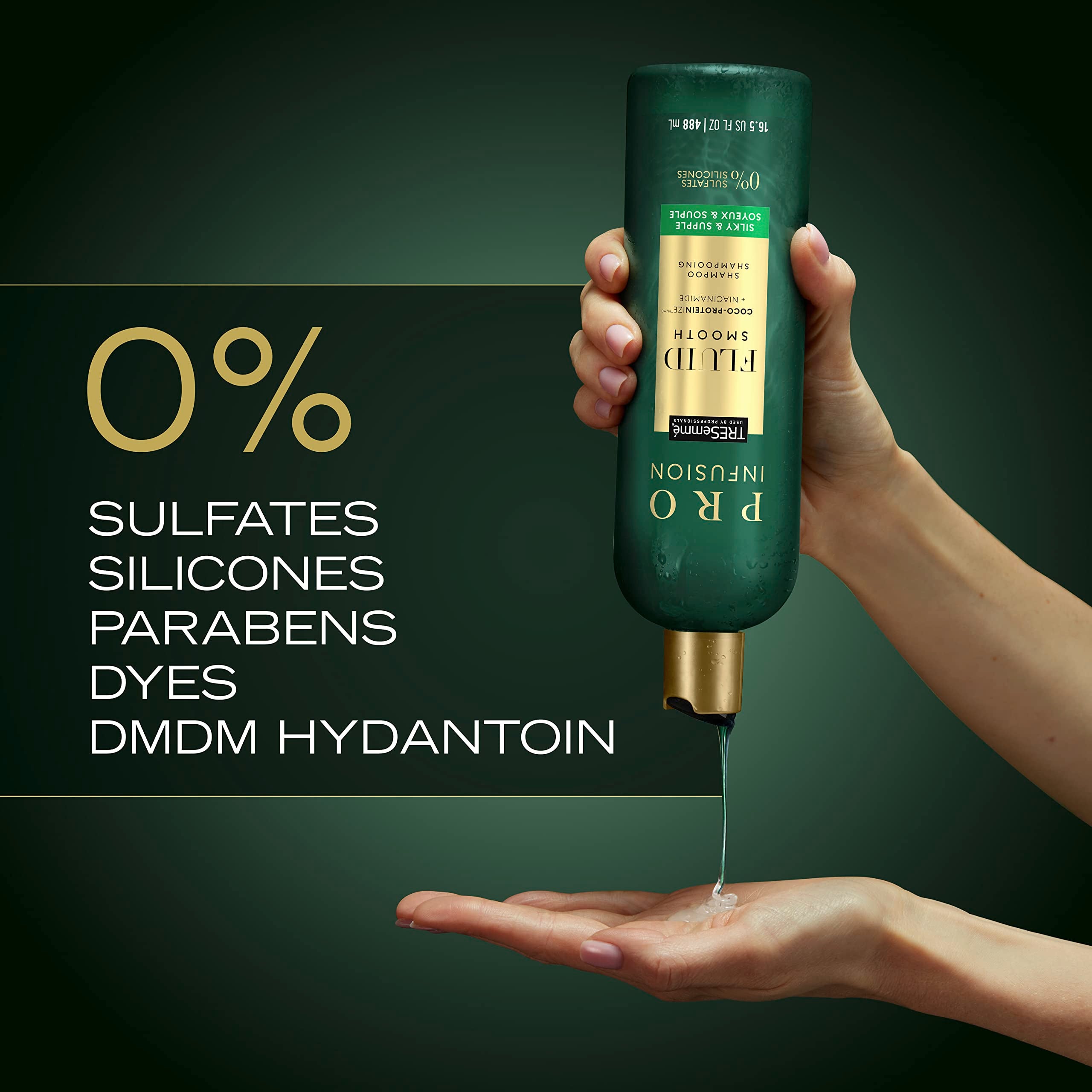 TRESemmé Cruelty-Free Pro Infusion Fluid Smooth Sulfate-Free Shampoo For Silky & Supple Hair Infused With Natural Coconut Droplets + Plant-Based Salon Protein + Niacinimide 16.5oz