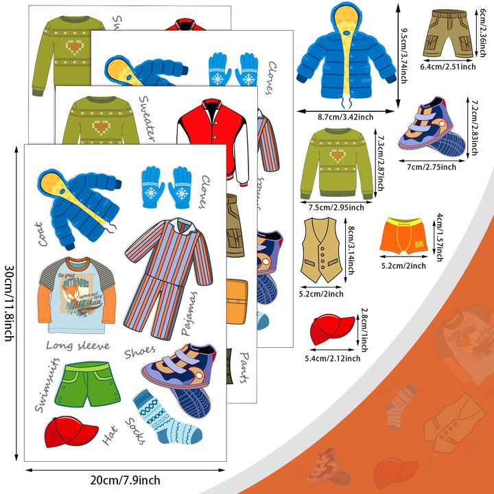 Chinco 32 Count Dresser Clothing Decals 4 Sheets Wardrobe Stickers Dresser Labels for Kids Decals Kid Clothes Labels Drawer Wall Stickers Bedroom Home Decor (Boy Style)