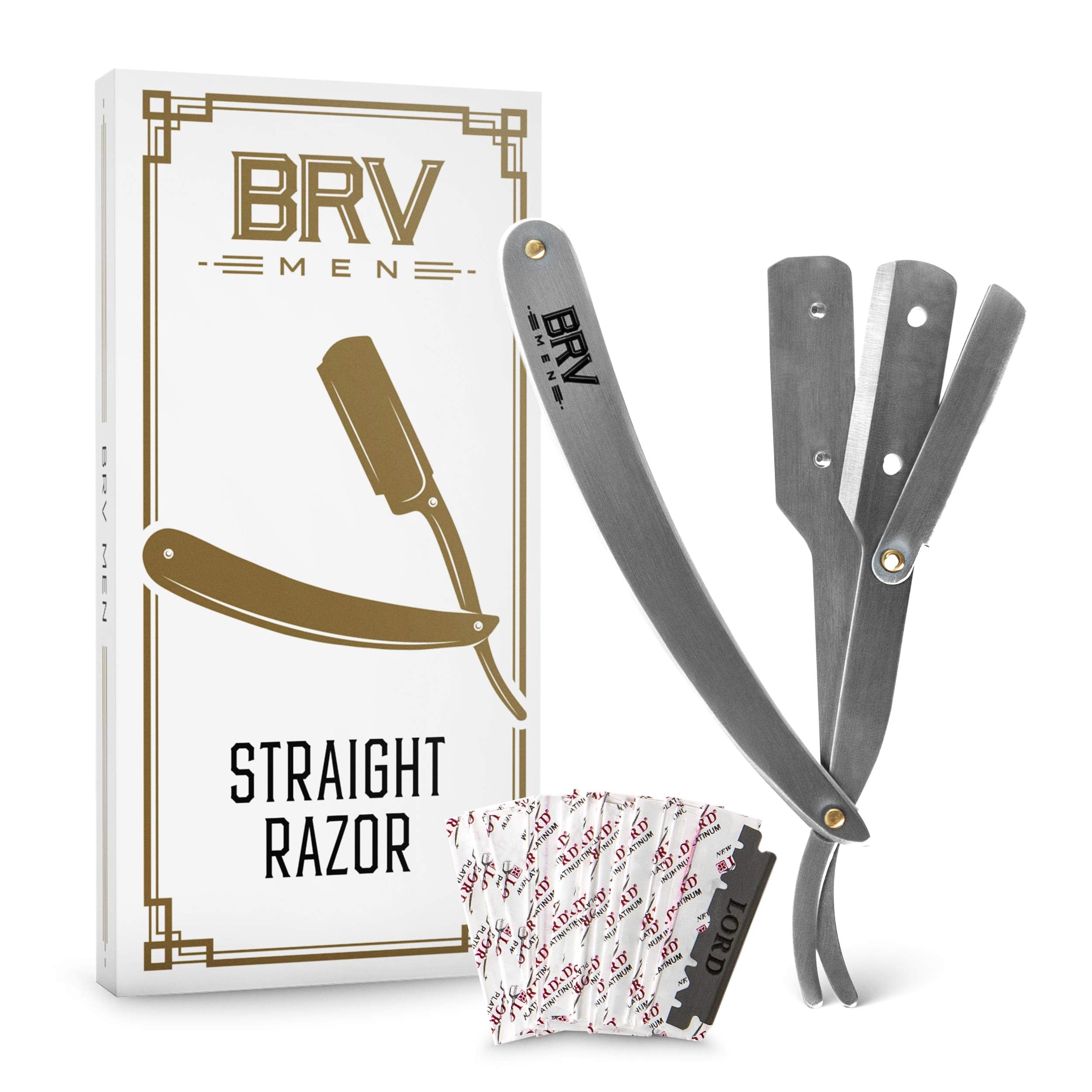 BRV MEN Straight Razor | 100 Single Edge Lord Platinum Saloon Blades | 100% Stainless Steel | Professional Shavette For Close Shaving | Exquisite Design For Classy Gentlemen | Straight Raz
