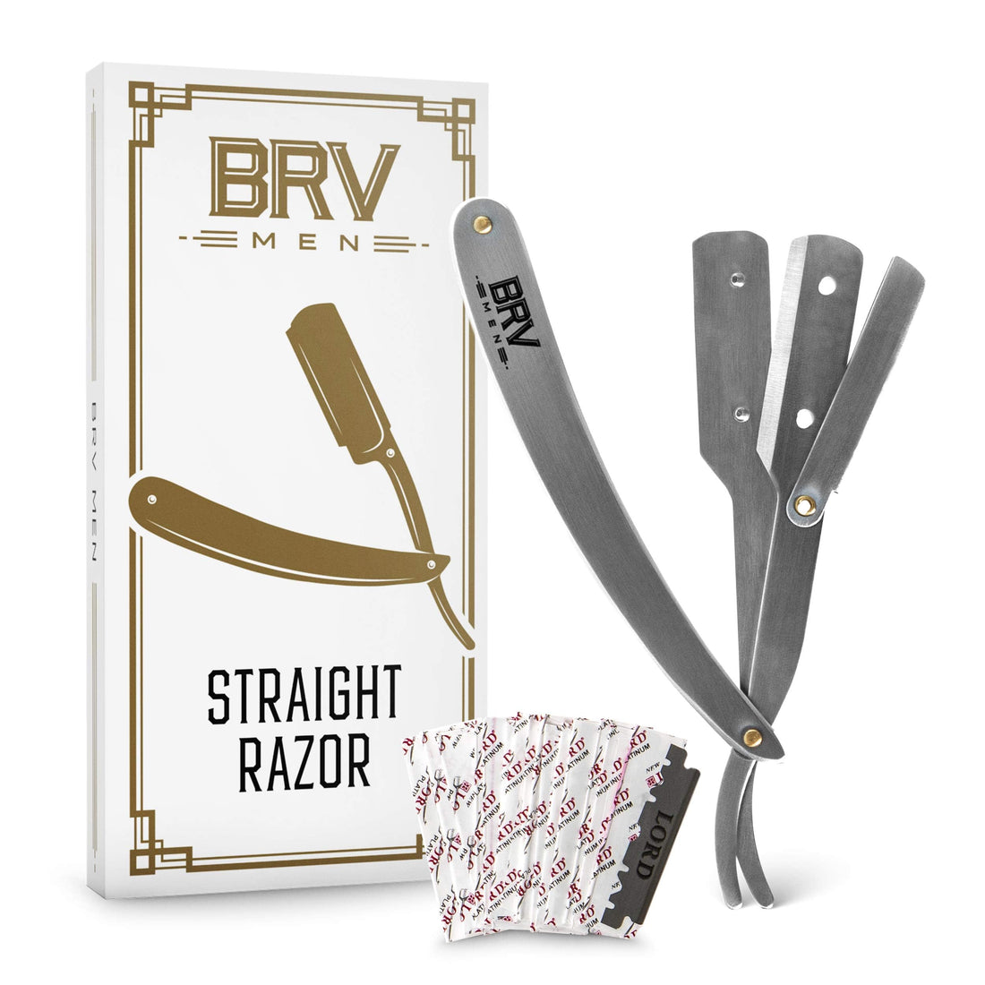 BRV MEN Straight Razor | 100 Single Edge Lord Platinum Saloon Blades | 100% Stainless Steel | Professional Shavette For Close Shaving | Exquisite Design For Classy Gentlemen | Straight Raz