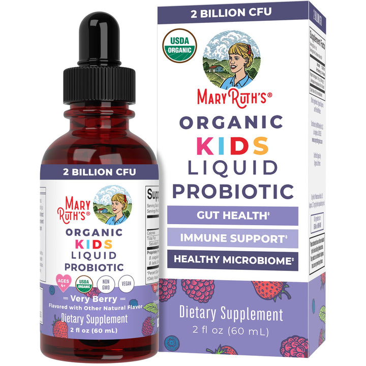 MaryRuth Organics Kids Probiotic Liquid Drops | USDA Organic Probiotics for Digestive Health | Ages 4+ Gut Health & Immune Support Supplement | Overall Health | Vegan | Non-GMO | 1 Fl Oz
