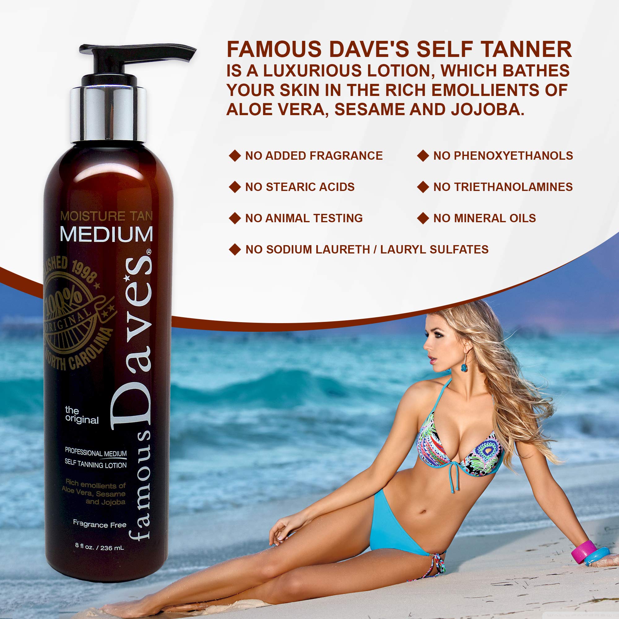 $10 Off Famous Dave's Self Tanner Moisture Tan with Included Trick & Tips! 20,000 Testimonials Sunless Tan 8 Fl Oz. Professional Tanning Lotion