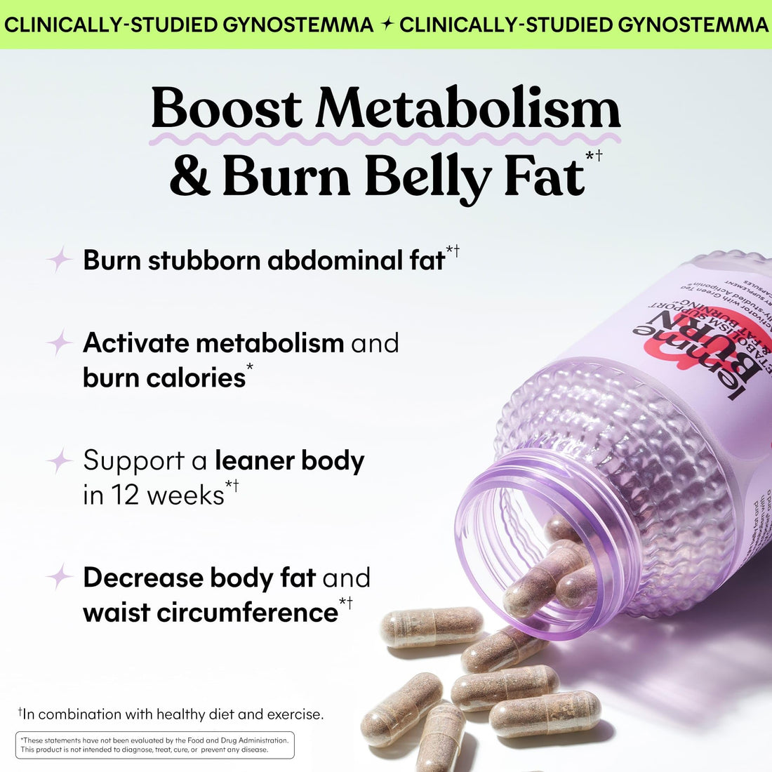 Lemme Burn - Metabolism, Belly Fat Burning + AMPK Activating Supplement for Men & Women w/Clinically Studied Actiponin Gynostemma, Green Tea Extract, Vitamins B6 & B12 - Gluten Free, 180 Count