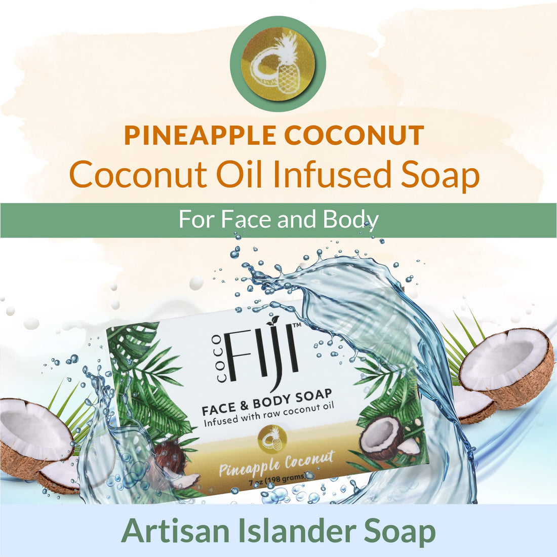 Coco Fiji, Coconut Oil Infused Soap, Pineapple Coconut 7oz (3pk)